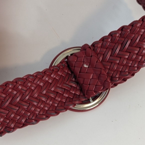 Vintage Red Woven Braided 80’s 90’s Vinyl Loop Buckle Belt Wide Waist - Picture 4 of 6